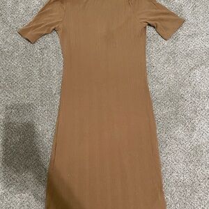 Old Navy Brown Sheath Midi Dress Mock Neck Short Sleeve